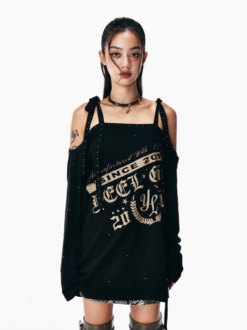 CUBIC OVERSIZED SHOULDER STRAP TOP BLACK