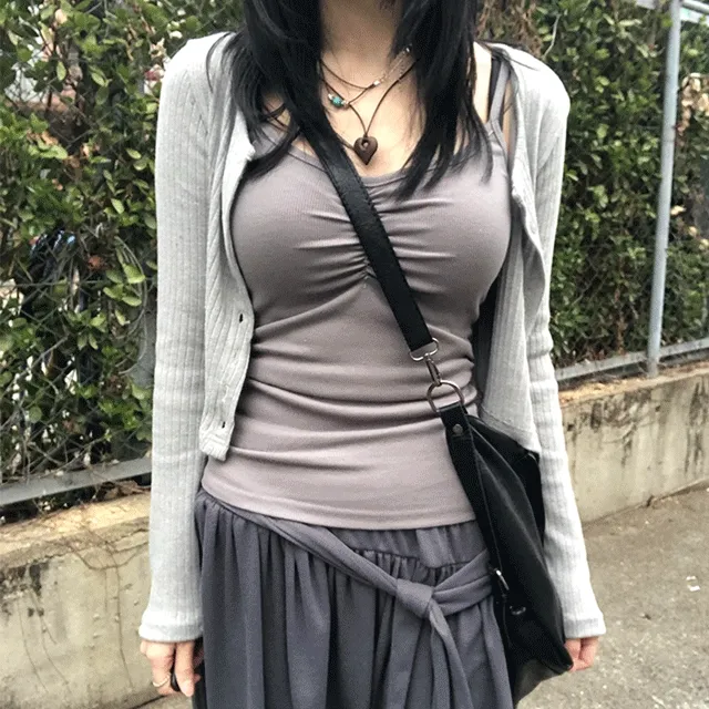 [바스트/허리 옆셔링] 네인 레이어드 슬리브리스 나시