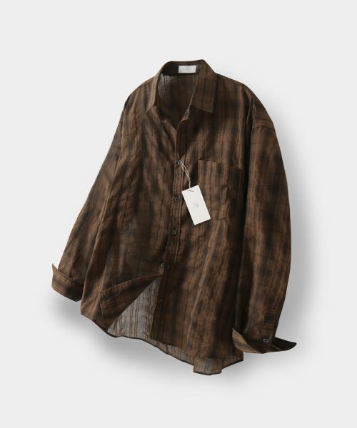 빈티지 링클 체크셔츠_Brown