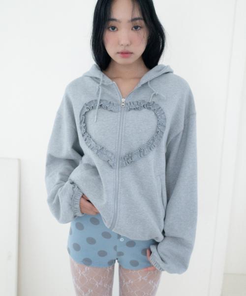 Frill Heart Hoodie, Melange Grey