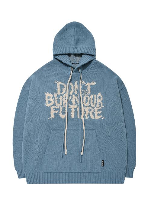 Oversized (19) Slogan Wool Knit Hoodie [SKY BLUE]