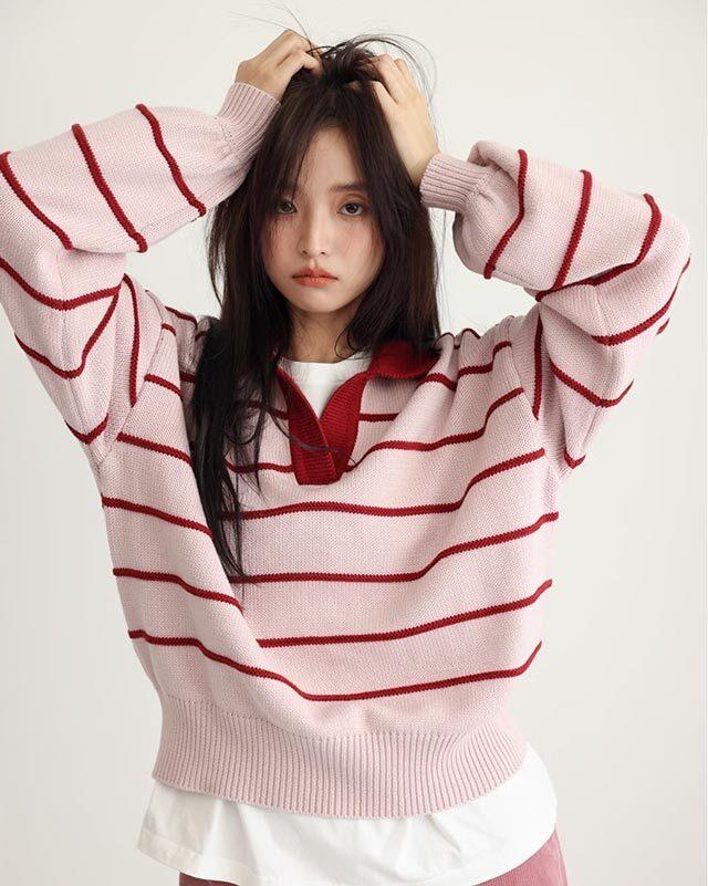 OLDTIMES 스트라이프 폴로 스웨터 (2 컬러)