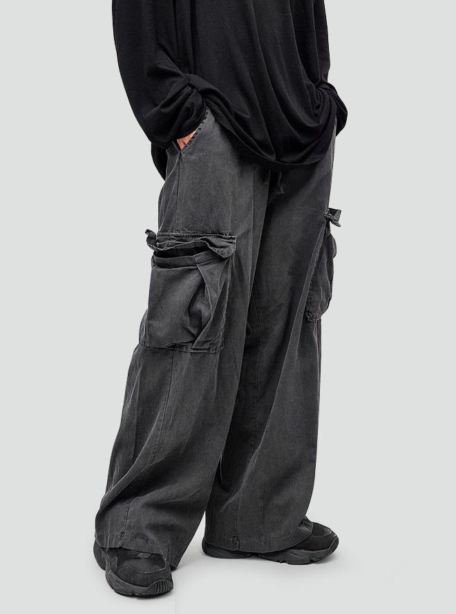 피그먼트 밴딩 와이드 카고팬츠