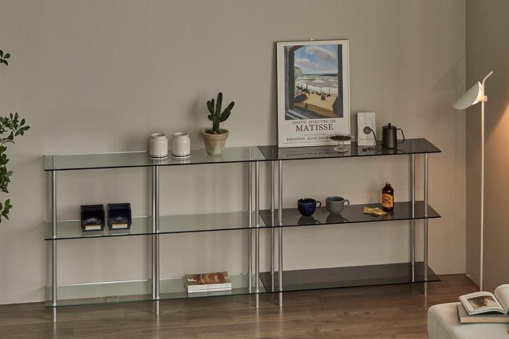 앤느 1200 2단 투명+그레이 강화유리 선반장/모듈가구/장식장 2color