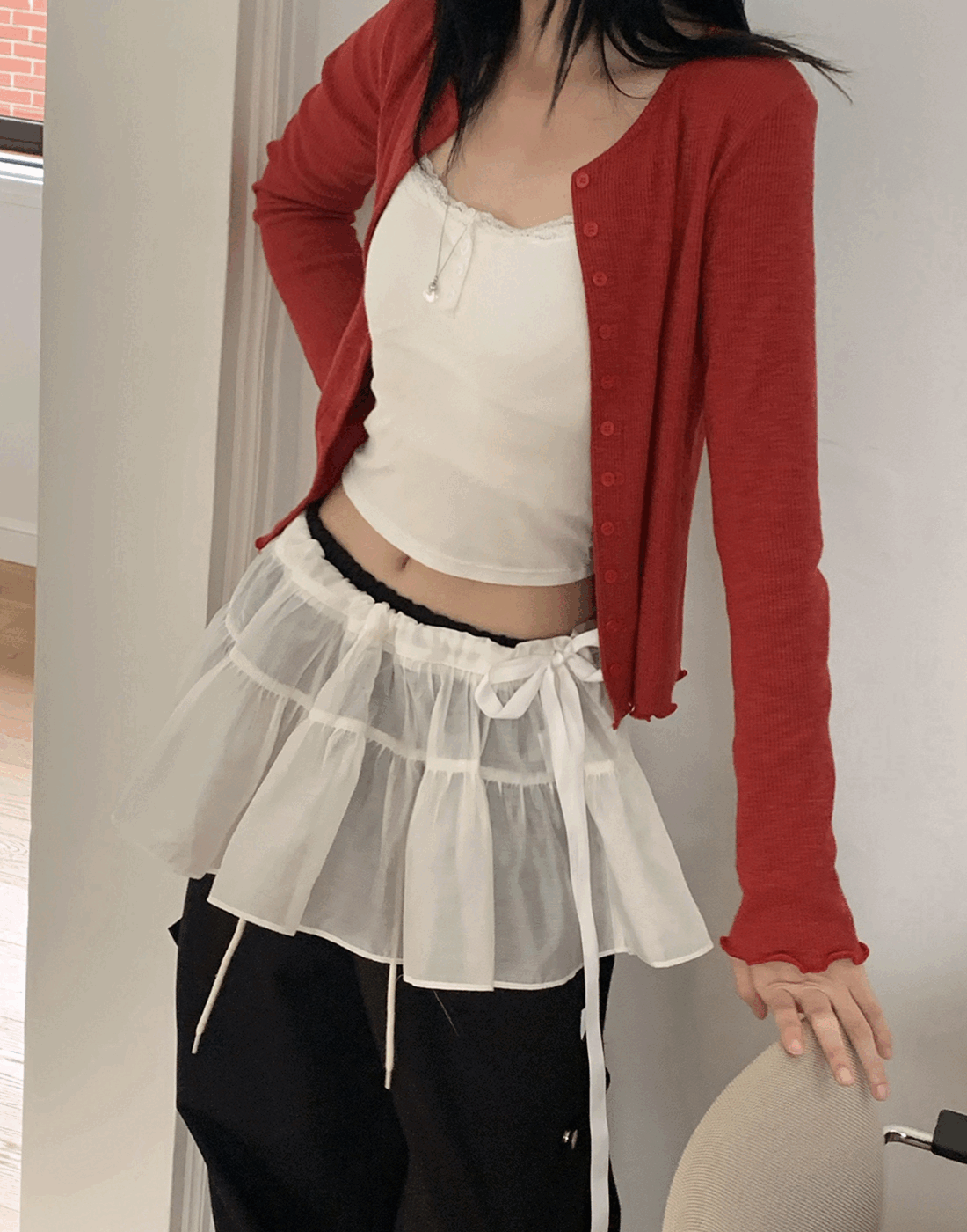 시스루 셔링 레이어드 스커트 - 2 color