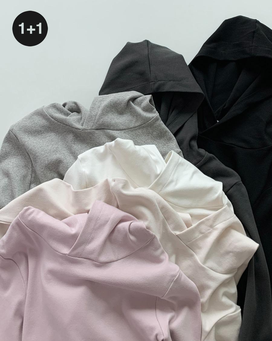 후디드 슬림 긴소매 티셔츠