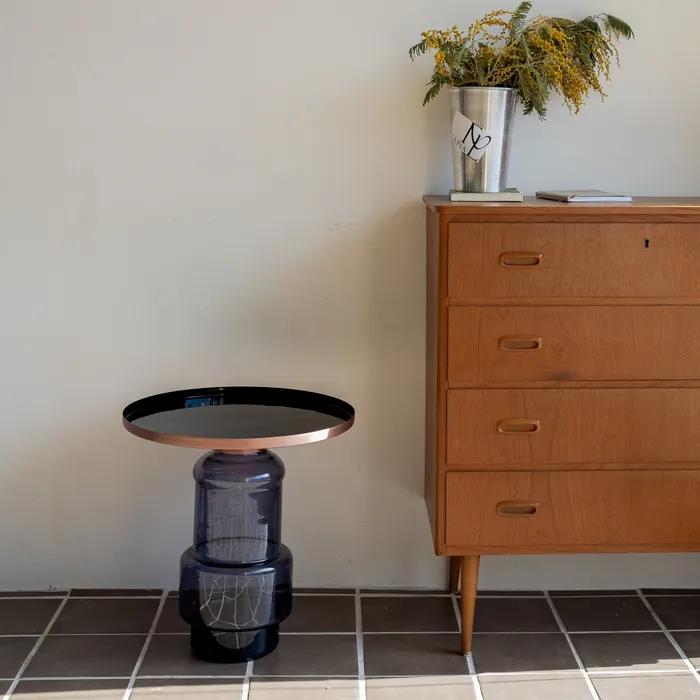 The Aztecs Navy Glass Side Table