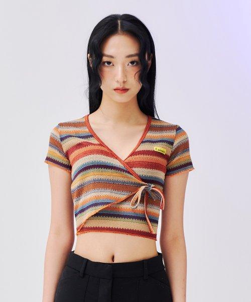 미닛 스트라이프 랩가디건 - 브라운