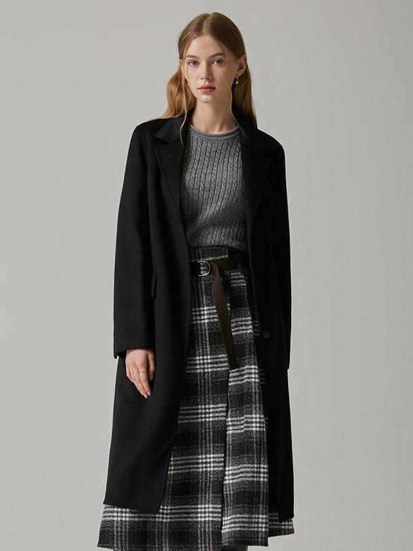 EnC 블랙 베이직 울 핸드메이드 롱코트 ENJH34T02O