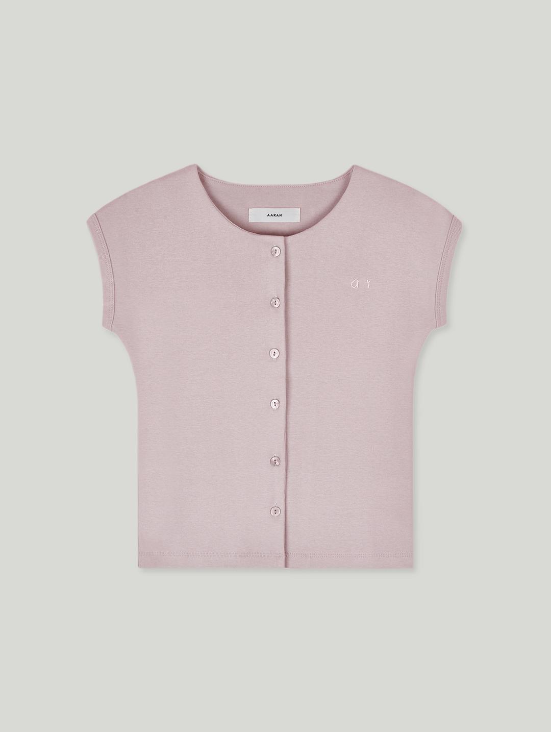 Button point cap sleeve top_mute pink