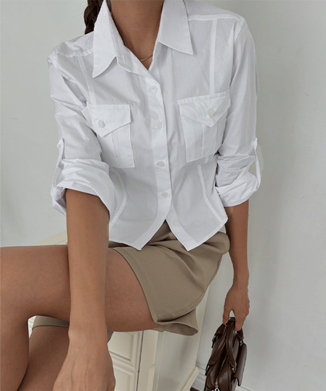 쏘니 포켓 크롭 셔츠 - 4 color