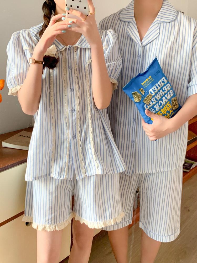 마노 여름 커플잠옷 스트라이프 줄무늬 반팔잠옷 홈웨어 파자마