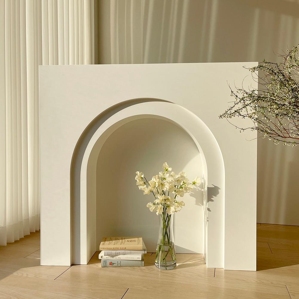 프리미엄 화이트 라운드벽난로 심플벽난로 인테리어벽난로 콘솔 장식장