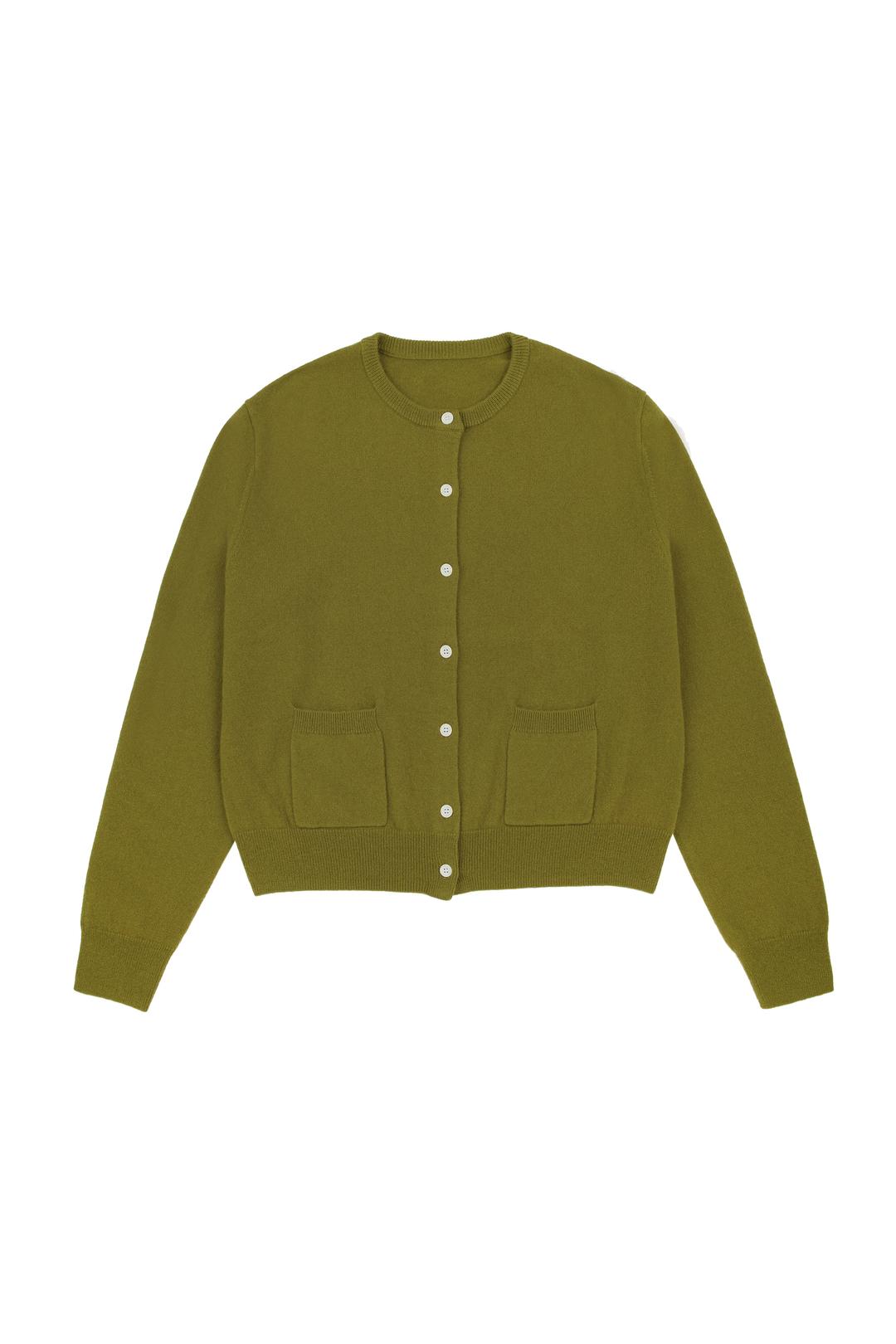 POCKET ROUND WOOL 100% CARDIGAN, OLIVE (10.02 출고예정)