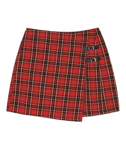 [NF] 체크 버클 랩스커트 (RED)_F23ZC858