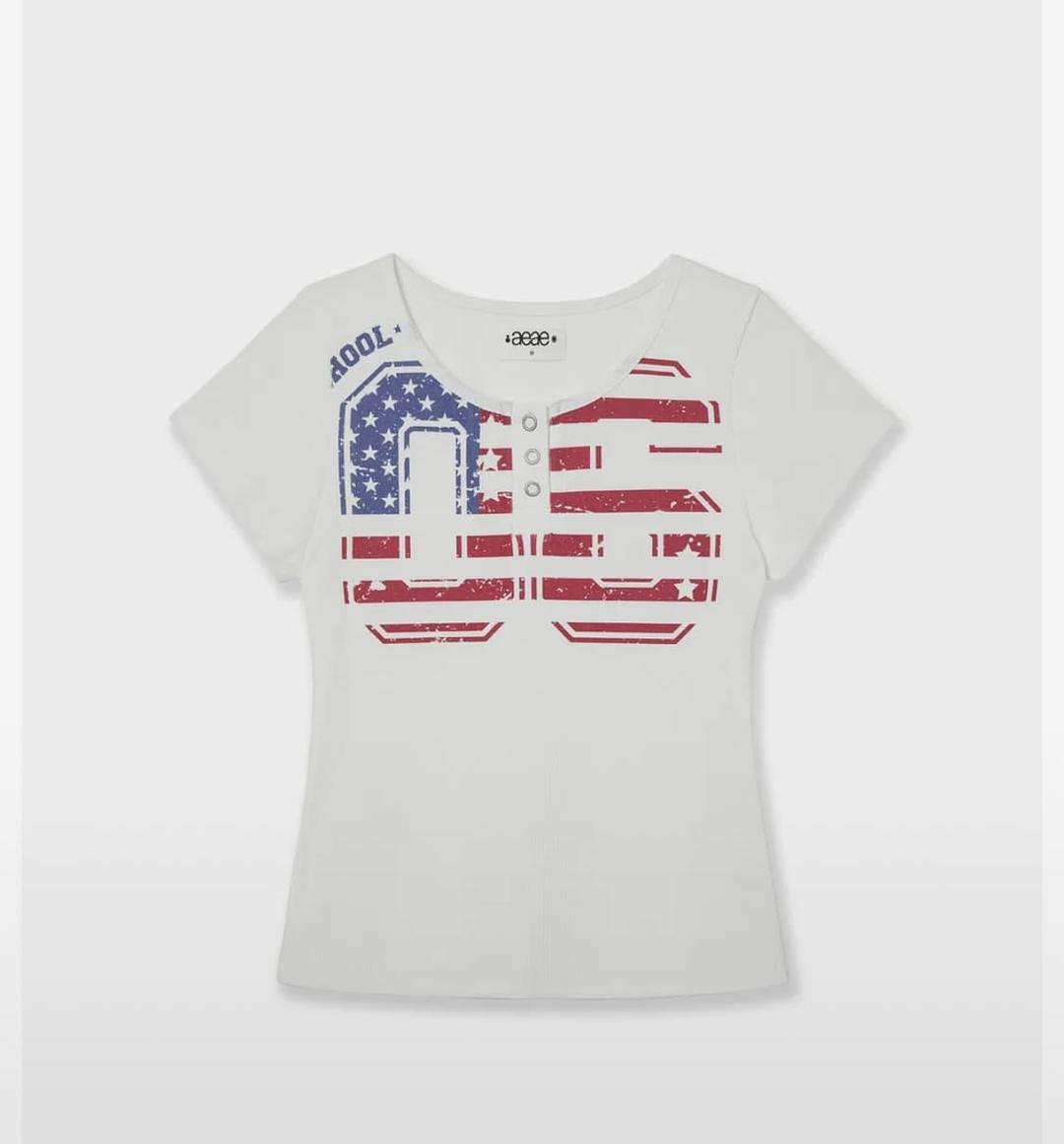 aeae USA BANNER HENLY NECK TEE [WHITE] | 후루츠패밀리