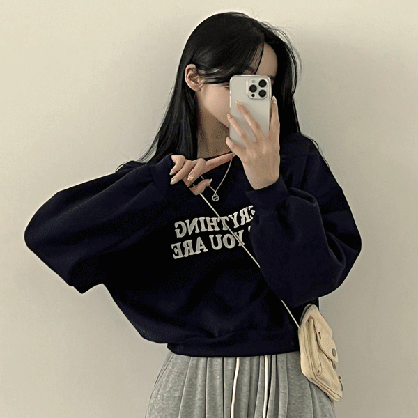 [데일리/아방핏] 꾸안꾸, 에브리띵 자수 레터링 크롭 기모 맨투맨 (4color)