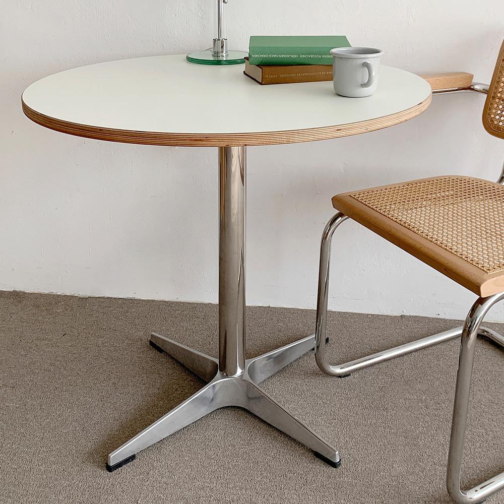 [중고] (리퍼) 800mm 오그레 자작 HPL 화이트 호마이카 원형 테이블