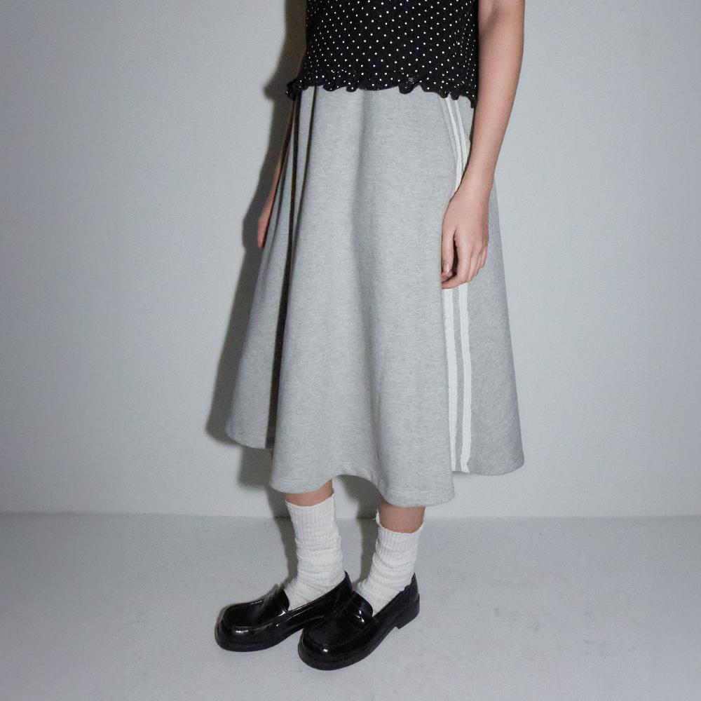 HEART PENDANT LACE TRACK LINE FLARE MAXI SKIRT GREY