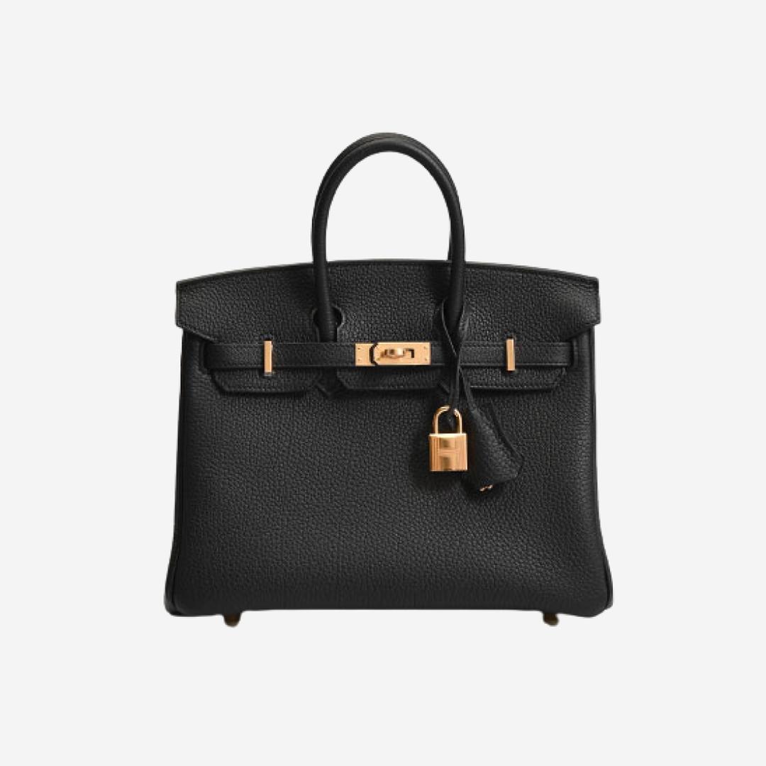 Hermes Birkin 25 Bag Togo & Gold Noir