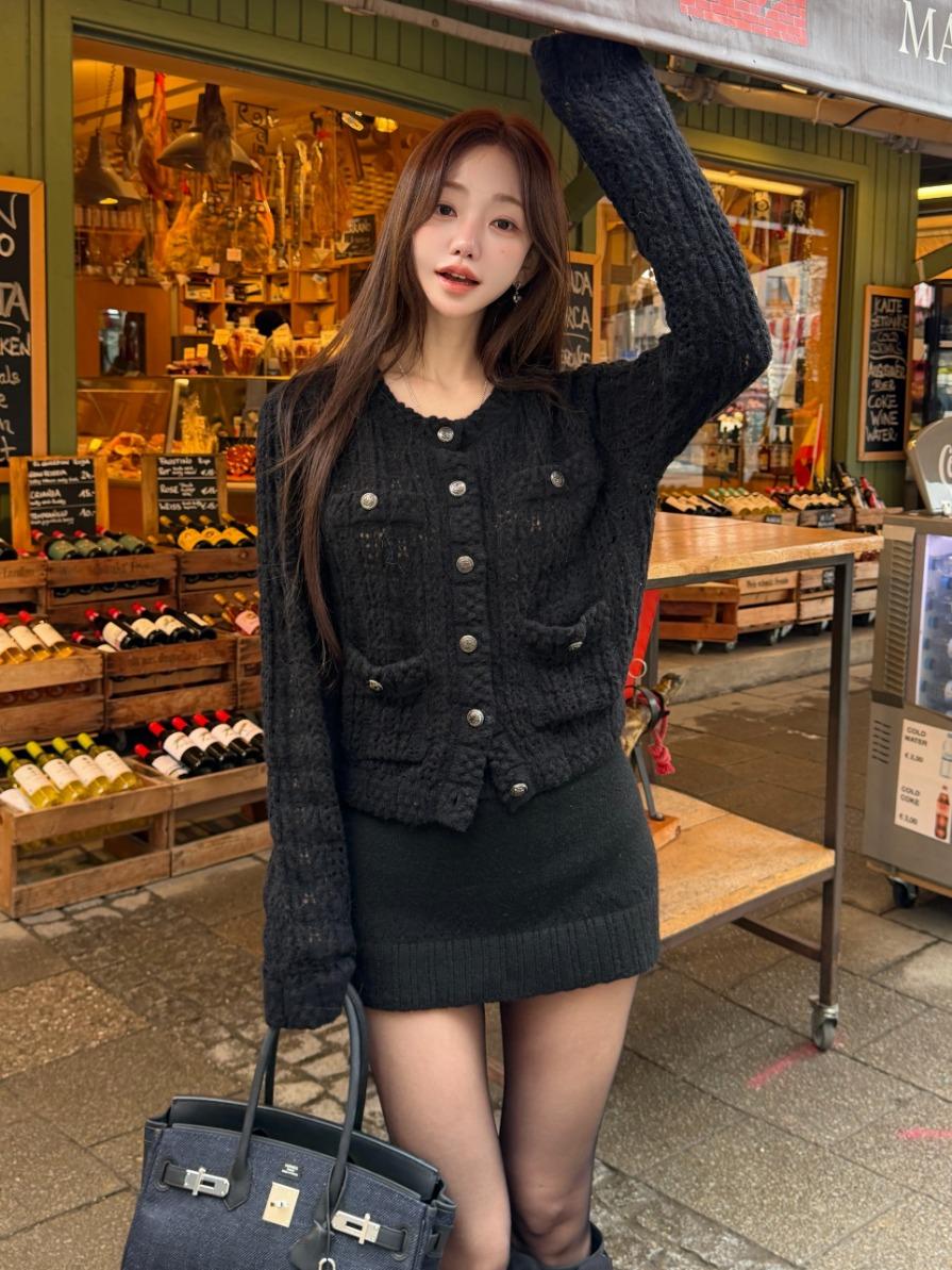 트위드 니트 가디건 자켓