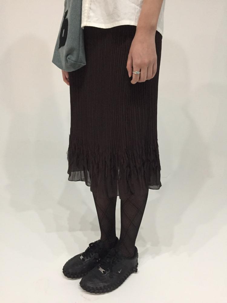 브라운 웨이브 셔링 스커트