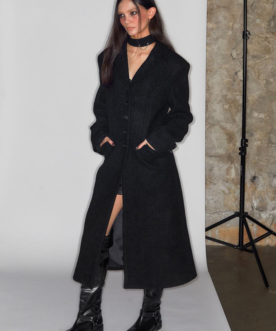 Choker Boucle Maxi Coat (BLACK)