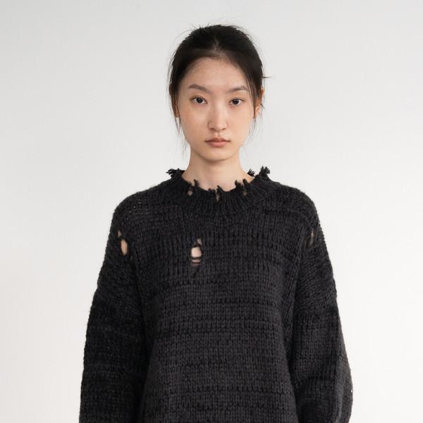 [11/26 출고 예정] Damage Boxy Vintage Knit (Charcoal)