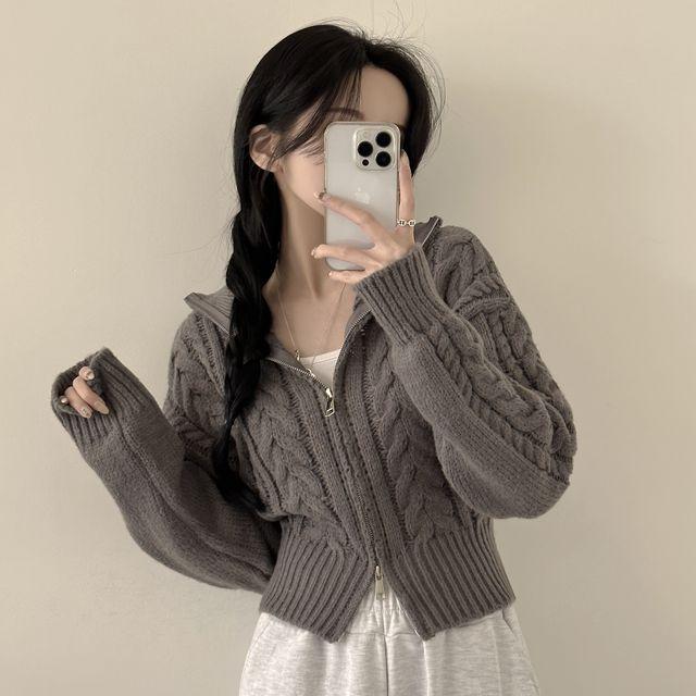 [도톰,따뜻/귀여운아방핏!] 여리여리~ 투웨이 꽈배기 카라 크롭 집업 니트가디건 (5color)_앤드모어