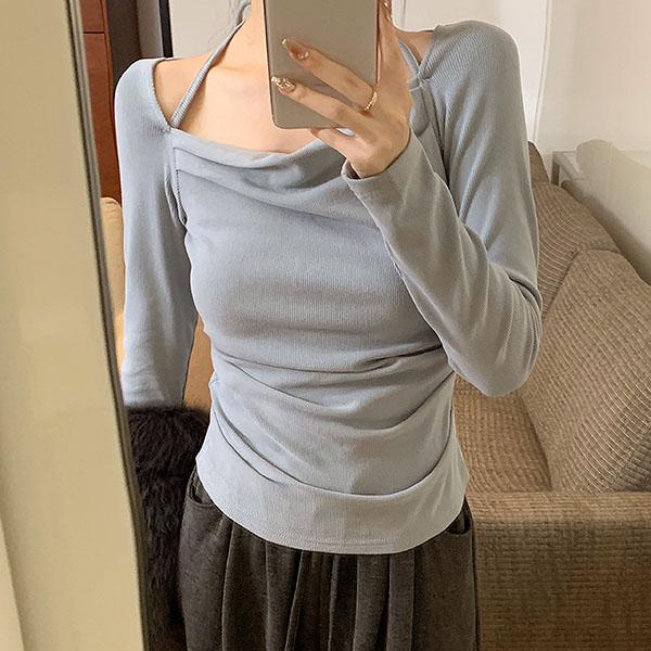 [발레코어]주디 홀터넥 오프숄더 긴팔티