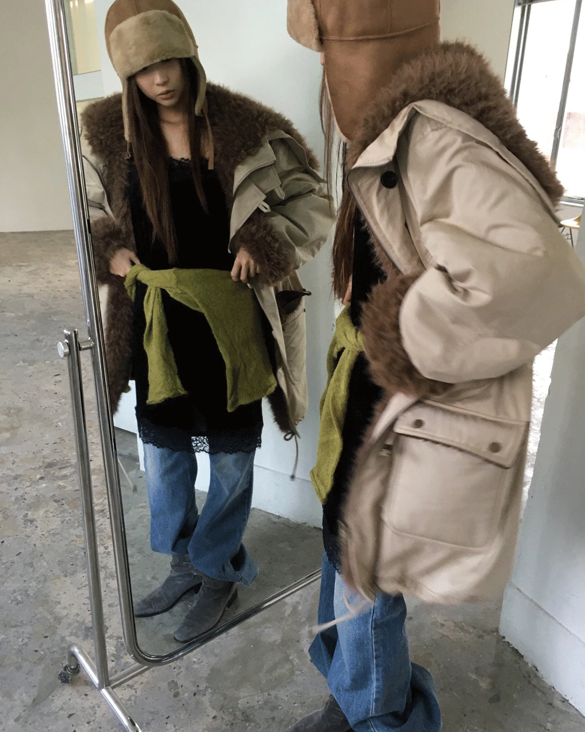 25FW H Q*MK PICK!) FUR TRIMMING HALF JUMPER  (2COLOR)