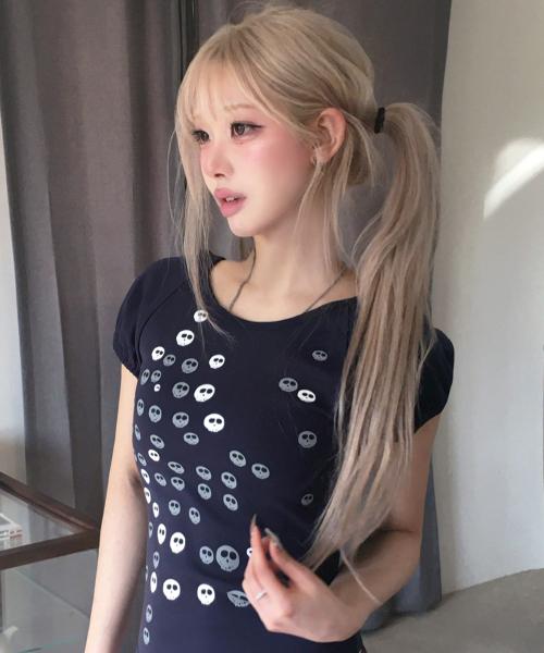 EL SKELETON PUFF HOOD TEE(NAVY)