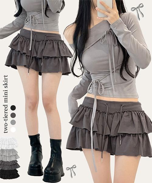 [발레코어🐰속바지O]키라 프릴 캉캉 벌룬핏 플레어 밴딩 티어드 미니스커트 치마 바지 (4color)