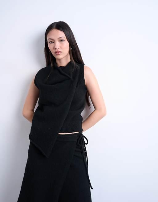 Topshop knitted double layer top in black