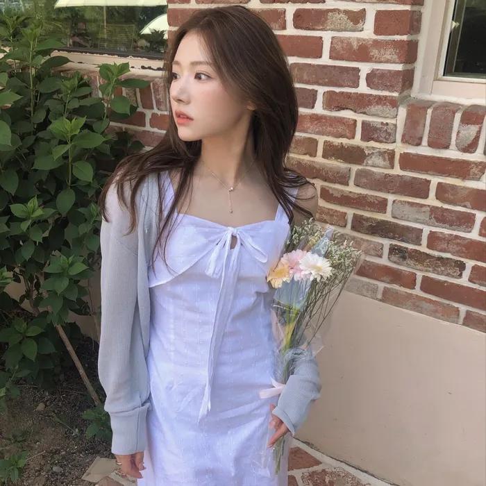 [29CM 단독] Ruffle sleeveless ribbon jacquard long dress - white