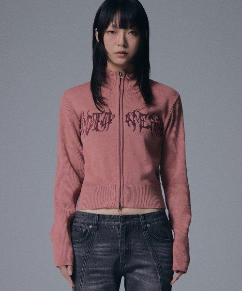 W Wild Logo Knit Zip up - Pink