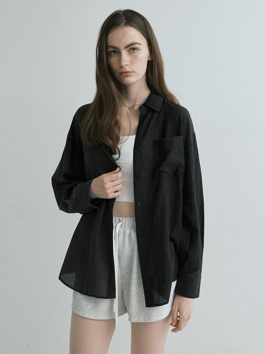 텐셀 시스루 루즈핏 셔츠 블랙 MDSH019BLACK