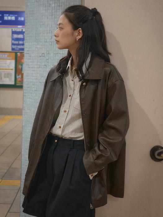 Faux leather pocket jacket_Brown