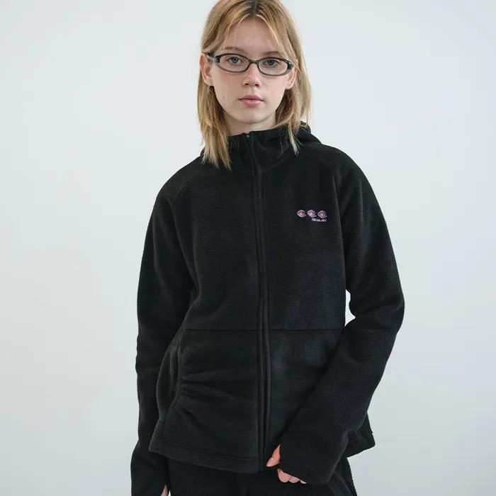 셔링 포켓 플리스 집업 후디 (Black)