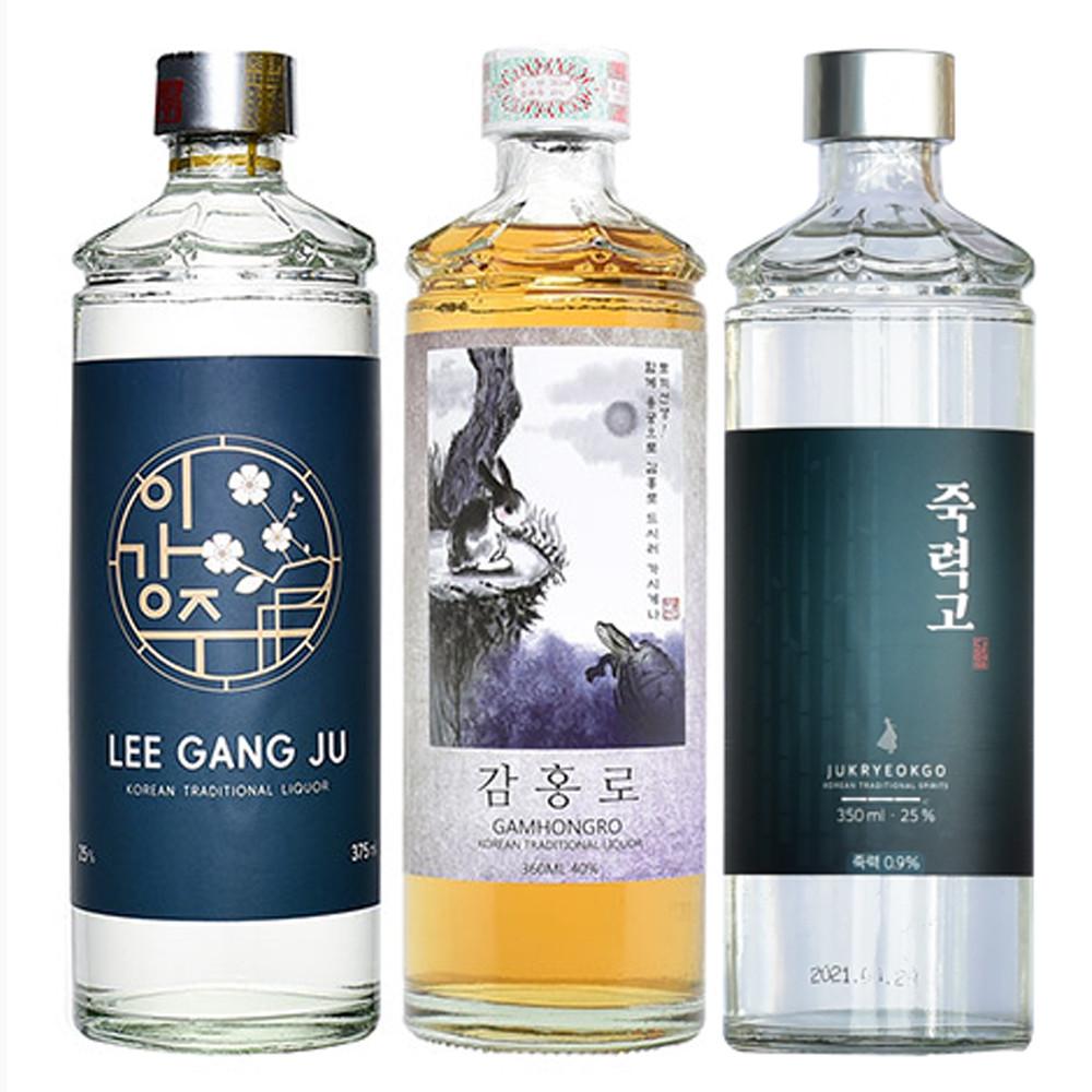 [조선3대명주] 감홍로+죽력고+이강주 유리병 모음(개별 케이스+쇼핑백1)