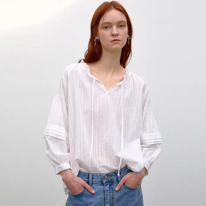 [5차] Ryan Pintuck Sleeve Blouse_White