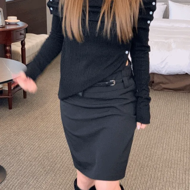 사장님강츄) 캄포 미디 스커트 블랙/sm [스커트/미디스커트/코디추천/데일리/캐주얼/대학생/직장인/여름코디/y2k]