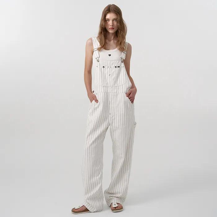 Hickory Striped Denim Overall_White