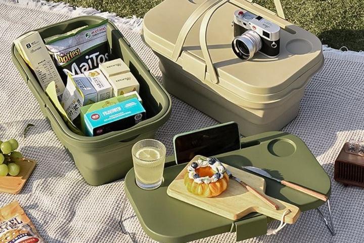 피크닉 바구니 접이식 폴딩 바스켓 소풍 차박 캠핑 테이블 박스 3color