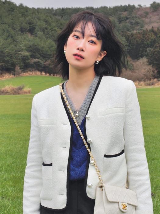 부클 트위드 브이넥 자켓 OW4SJ2110