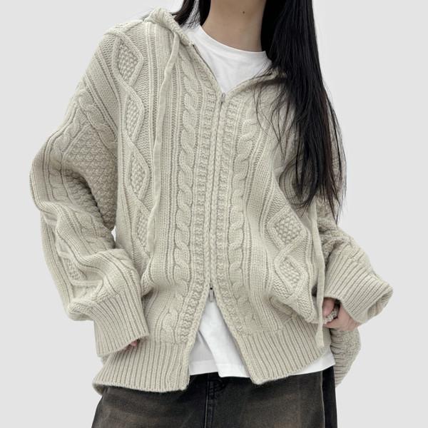 [Unisex] 엘리트 울 피셔맨 투웨이 니트 집업 3Color