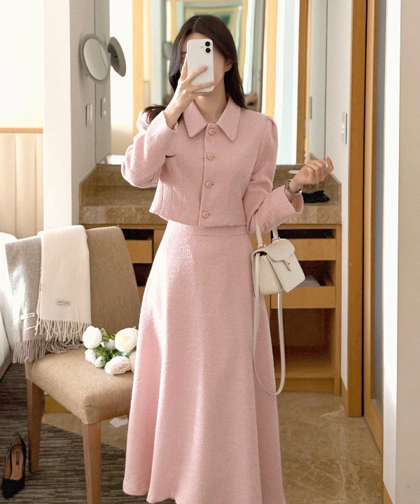 [premium] 바이린 울 트위드 크롭 자켓 + 스커트 세트