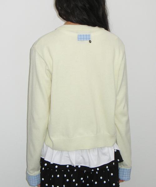 CHECK SHIRT POINTED KNIT CARDIGAN SOFT YELLOW