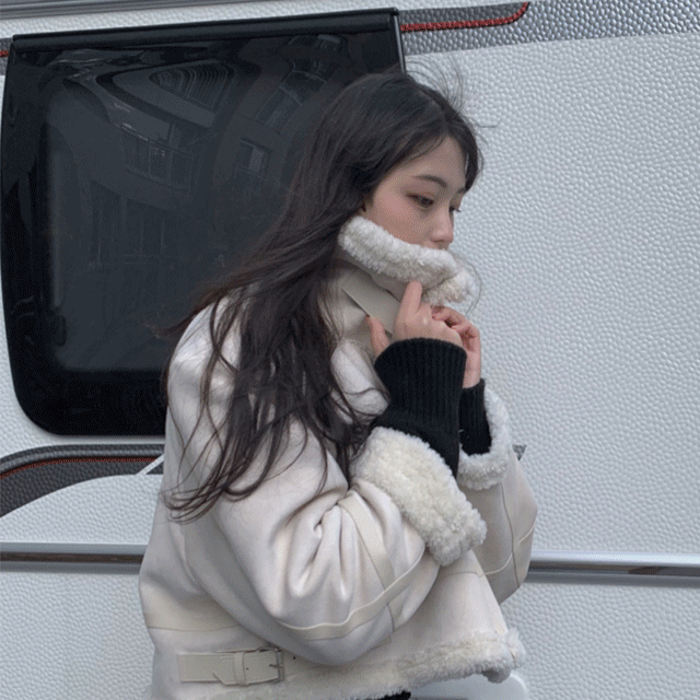 [따듯 / 고퀄리티] 무스탕 크롭 스웨이드 양털 세미 크롭 하이넥자켓