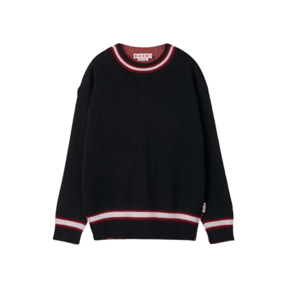 마르니 울 알파카 블렌드 하프 컬리지 크루넥 스웨터 블랙